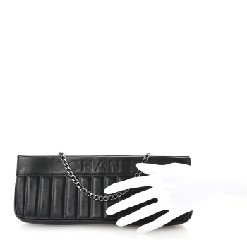 CHANEL Calfskin Vertical Quilted Lax Clutch With Chain Black