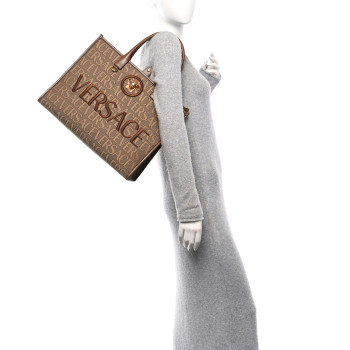VERSACE Jacquard Canvas Large Allover Medusa Tote Beige