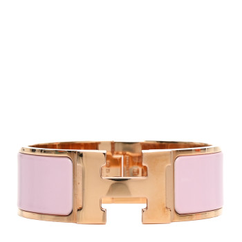 HERMES Enamel Wide Clic Clac H Bracelet PM Rose Dragee