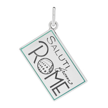 TIFFANY Sterling Silver Enamel Rome Postcard Charm Blue