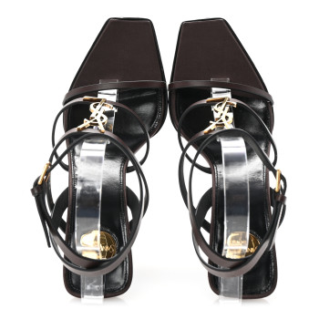 SAINT LAURENT Calfskin Cassandra 105 Wedges 39 Moro