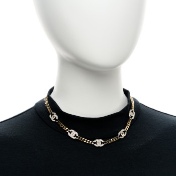 CHANEL Crystal Chain CC Link Choker Gold Silver
