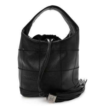 CHANEL Calfskin Square Stitched Tassel Hobo Black