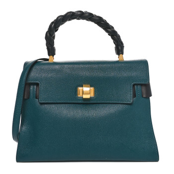 MIU MIU Goatskin Madras Click Top Handle Petrolio Black