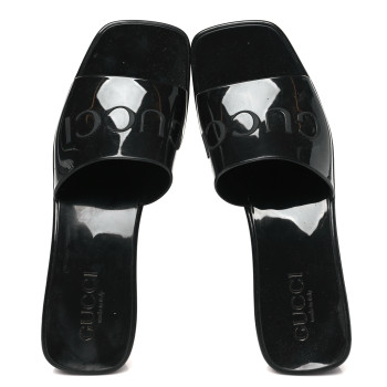 GUCCI Rubber Gucci Logo Womens Platform 20/60mm Slide Sandals 36 Black