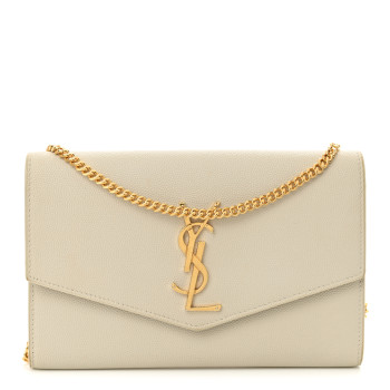 SAINT LAURENT Grain De Poudre Monogram Uptown Chain Wallet Crema Soft