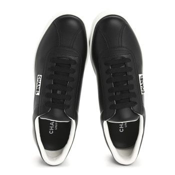 CHANEL Calfskin CC Womens Sneakers 38.5 Black
