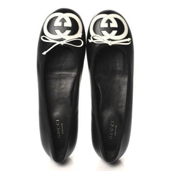 GUCCI Malaga Kid Jarret Ballet Flats 37.5 Black White