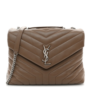 SAINT LAURENT Calfskin Y Quilted Monogram Medium Loulou Chain Satchel Natural Tan