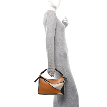 LOEWE Grained Calfskin Medium Puzzle Bag Amber Light Oat