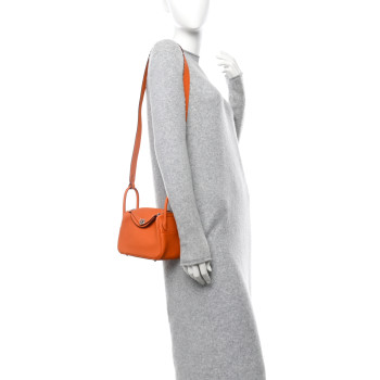 HERMES Taurillon Clemence Mini Lindy 20 Orange