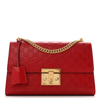 GUCCI Guccissima Medium Padlock Shoulder Bag Hibiscus Red