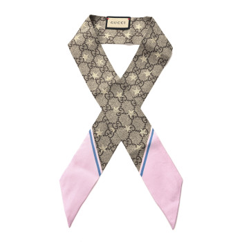 GUCCI Silk Twill GG Monogram GG Bee Neck Bow Scarf Roseate Sky Blue