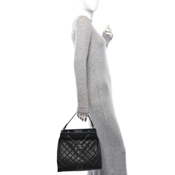 CHANEL Caviar Quilted Large CC Bucket Bag Black
