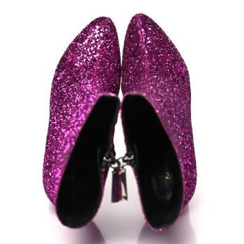SAINT LAURENT Glitter Lou 95 Zip Bootie 38.5 Pink
