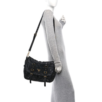 PRADA Nappa Gaufre Messenger Tote Black