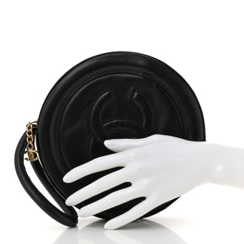 CHANEL Lambskin Quilted Small CC Wristlet Black