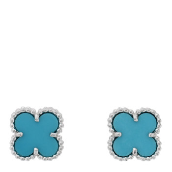 VAN CLEEF & ARPELS 18K White Gold Turquoise Sweet Alhambra Earrings