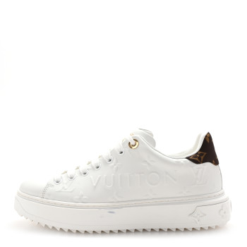 LOUIS VUITTON Lambskin Embossed Monogram Time Out Sneakers 38 White