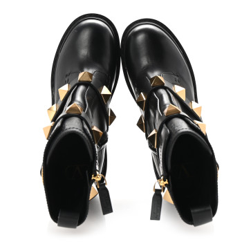 VALENTINO GARAVANI Calfskin Roman Stud 20/40mm Combat Boots 38.5 Black