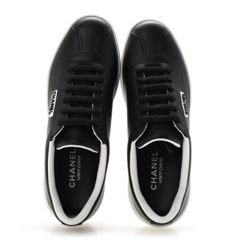 CHANEL Calfskin CC Uniform Womens Sneakers 37 Black