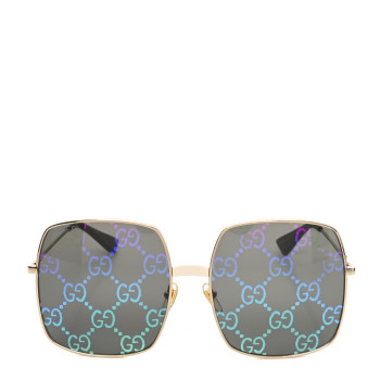 GUCCI Metal Rectangular Frame Sunglasses GG0414S Gold Multicolor