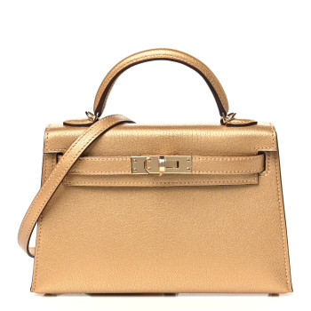 HERMES Metallic Chevre Chamkilight Mini Kelly Sellier 20 Dore