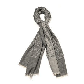 GUCCI Wool Silk GG Monogram GGNat Scarf Lead