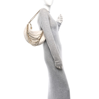 CHANEL Lambskin Quilted All About Chains Hobo White