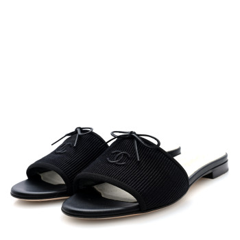 CHANEL Fabric Embroidered CC Bow Mules 38 Black