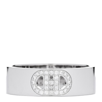 HERMES 18K White Gold Diamond PM H D'Ancre Ring 50 5.25