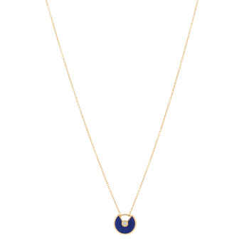 CARTIER 18K Yellow Gold Diamond Lapis Lazuli XS Amulette de Cartier Pendant Necklace