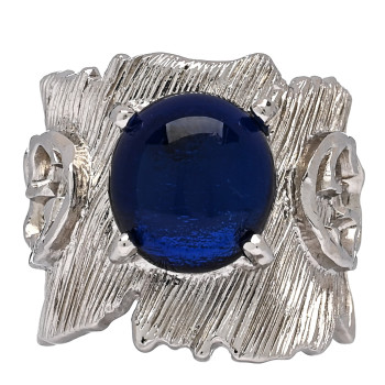 GUCCI Metal Crystal GG Ring S Silver Blue