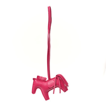 HERMES Milo Lambskin Grigri Rodeo Horse Bag Charm PM Rose Mexico