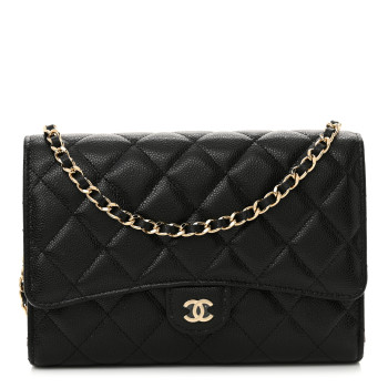 CHANEL Caviar Quilted Compact Wallet On Chain WOC Black