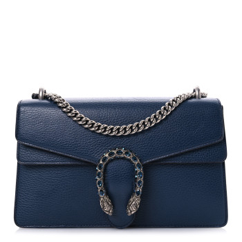 GUCCI Pebbled Calfskin Small Dionysus Shoulder Bag Blue Agata