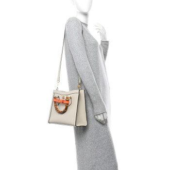 GUCCI Wonka Grain Calfskin Medium Diana Tote Bag Mystic White Orange Fluo