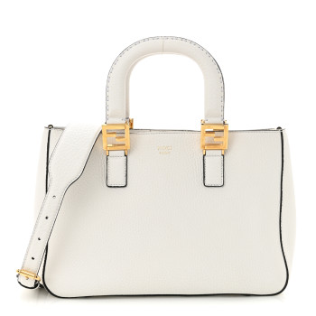 FENDI Cuoio Romano Selleria Small FF Tote White Ice