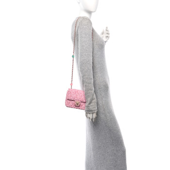 CHANEL Tweed Resin Quilted Mini Heart Square Flap Pink White