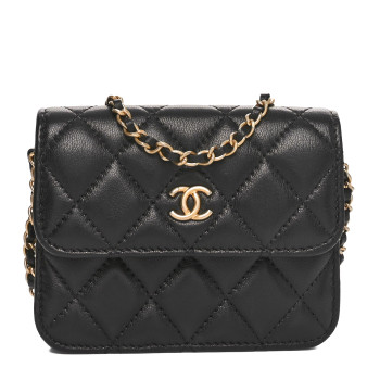 CHANEL Lambskin Quilted Pearl Crush Clutch With Chain Black