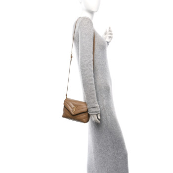 SAINT LAURENT Calfskin Y Quilted Monogram Toy Loulou Crossbody Bag Natural Tan