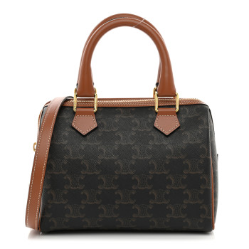 CELINE Triomphe Canvas Calfskin Small Boston Bag Tan