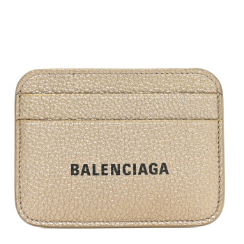 BALENCIAGA Metallic Grained Calfskin Logo Cash Rounded Card Holder Gold Black