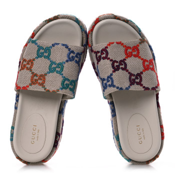 GUCCI Linen Psychedelic Mini GG Monogram Angelina Platform 55mm Slide Sandals 36 Multicolor