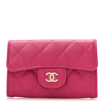 CHANEL Caviar Quilted Flap Card Holder Wallet Fuchsia
