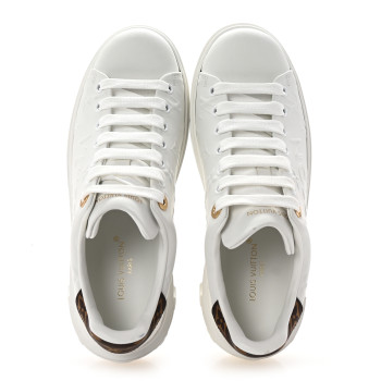 LOUIS VUITTON Lambskin Embossed Monogram Time Out Sneakers 38 White