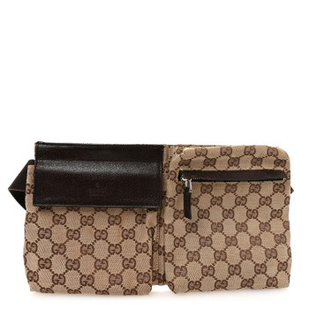 GUCCI GG Monogram Double Pocket Belt Bag Dark Brown