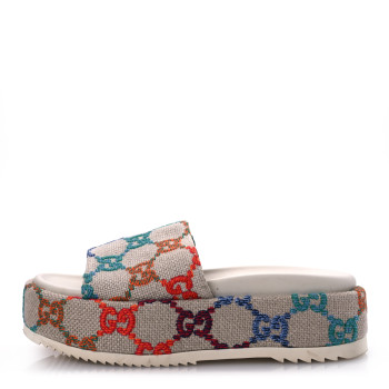GUCCI Linen Psychedelic Mini GG Monogram Angelina Platform 55mm Slide Sandals 36 Multicolor