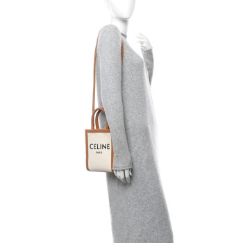 CELINE Canvas Calfskin Mini Vertical Cabas Natural Tan