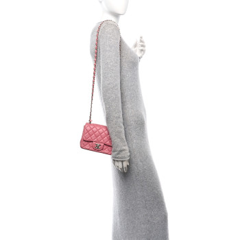 CHANEL Lambskin Quilted Mini Square Flap Pink
